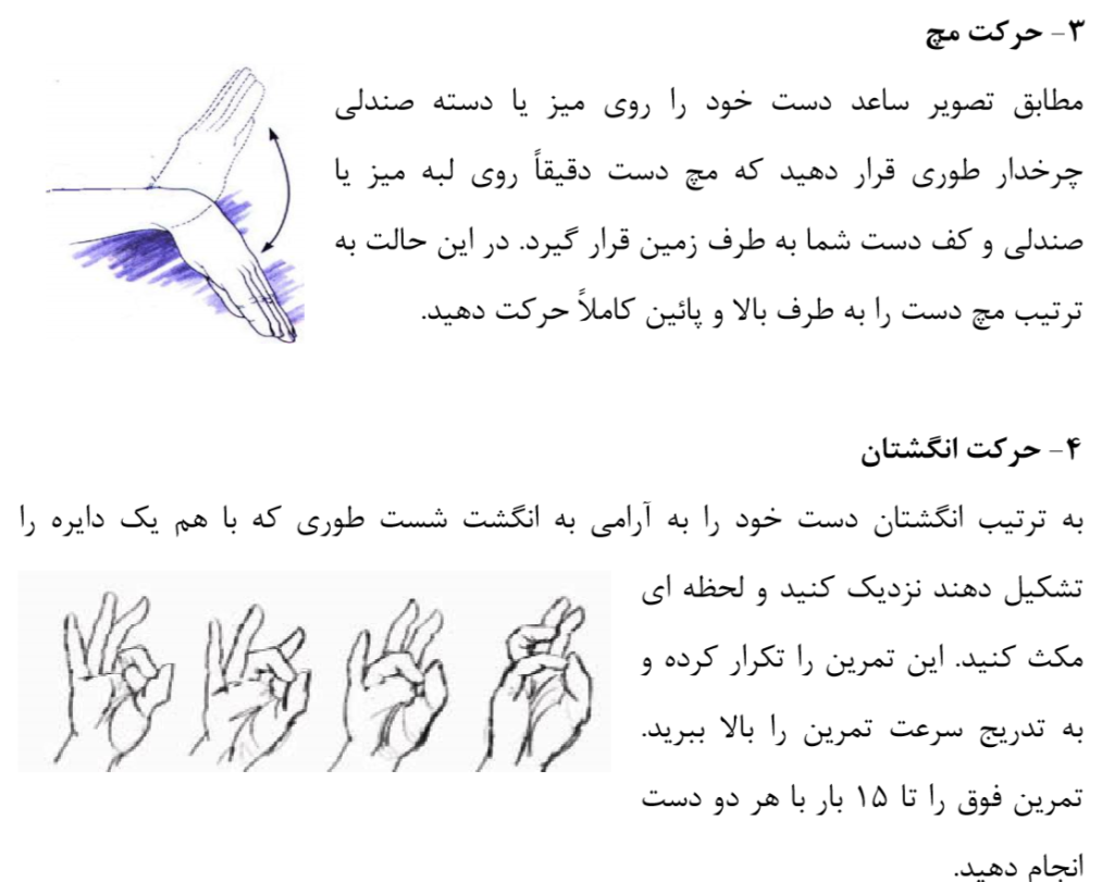 ورزش تمرین فیزیوتراپی کاردرمانی برای قوی شدن تقویت نفس هوازی پارکینسون راه رفتن يخ زدن و لرزش دست افتادن سقوط دست مچ