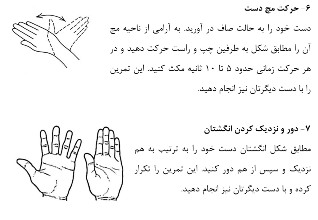 ورزش تمرین فیزیوتراپی کاردرمانی برای قوی شدن تقویت نفس هوازی پارکینسون راه رفتن يخ زدن و لرزش دست افتادن سقوط دست مچ